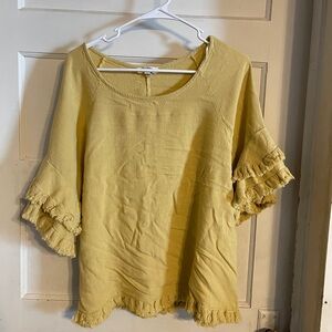 Umgee Mustard Ruffle Sleeve Blouse